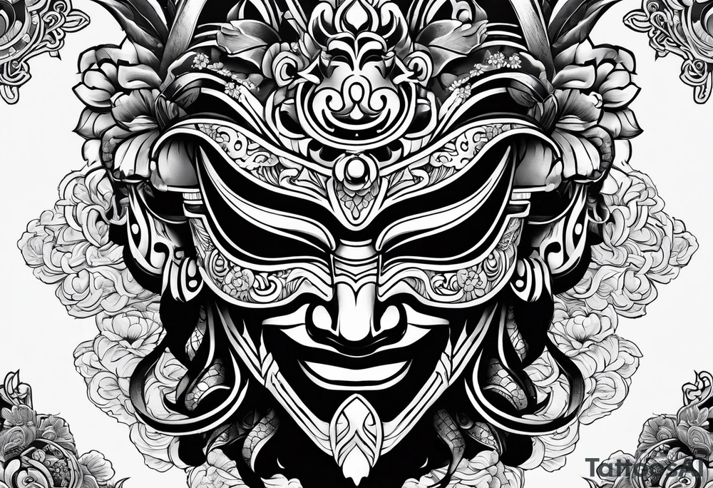 Japenese henya mask black tattoo idea