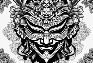 Japenese henya mask black tattoo idea