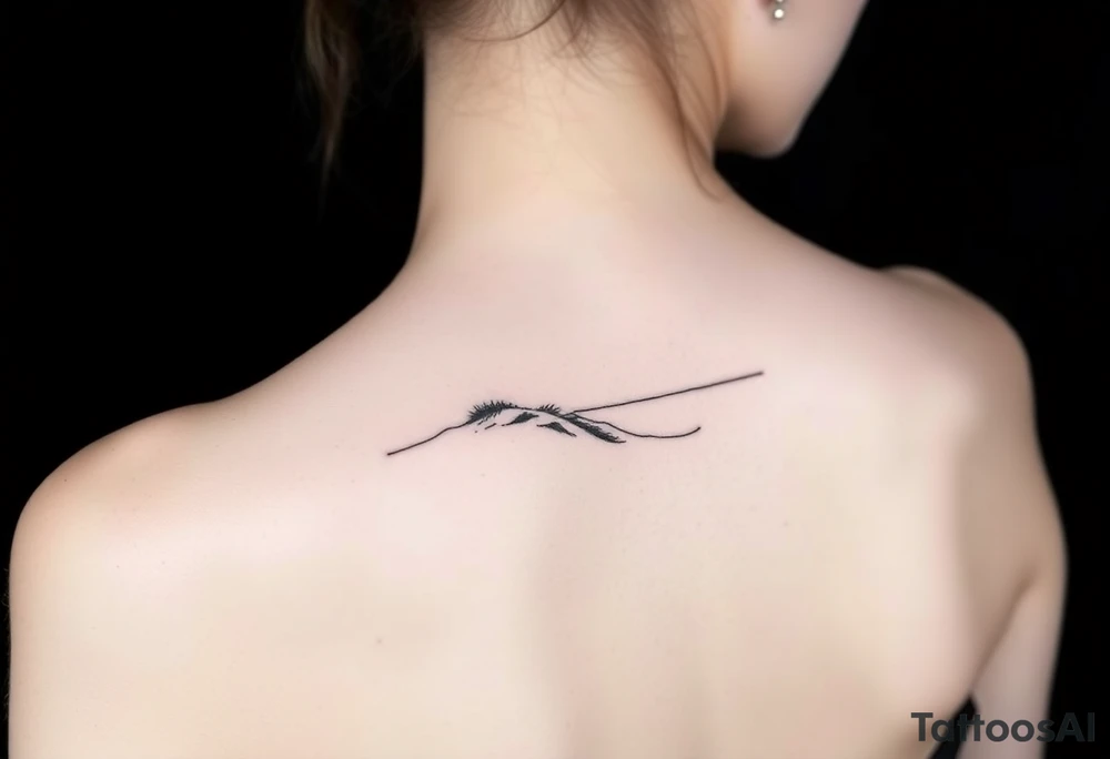 Landscape of sand dune and peasible sea (like in the north of France) in a minimalist style tattoo idea