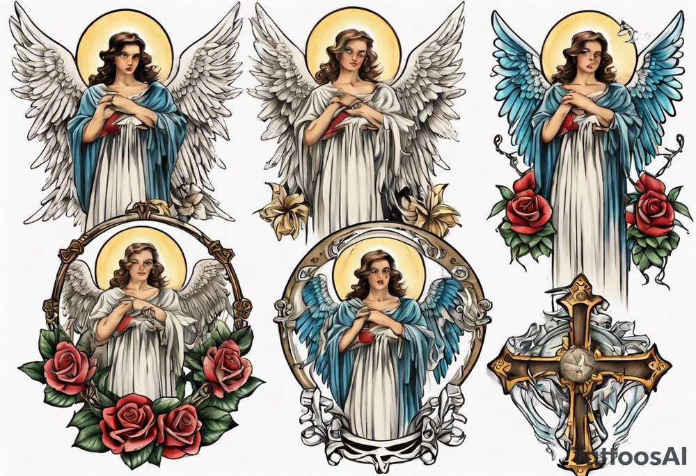 Angel holding a cross tattoo idea