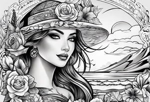 california theme upper arm sleeve tattoo idea
