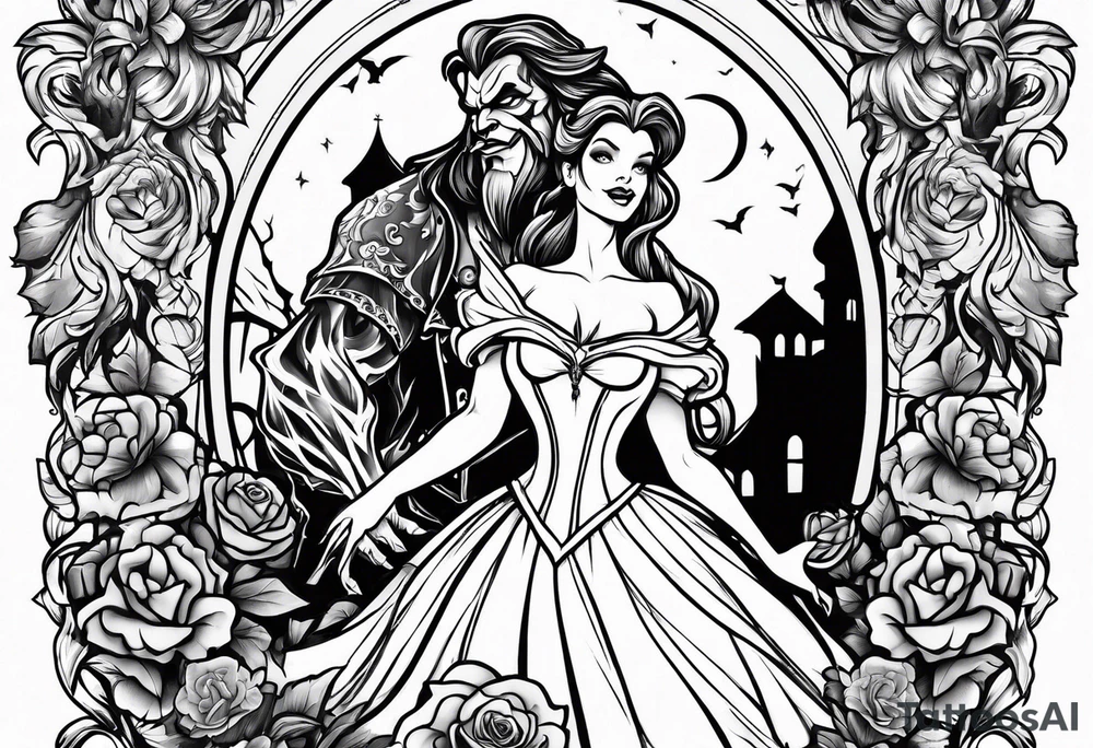 Beauty and the beast dancing but zombies tattoo idea