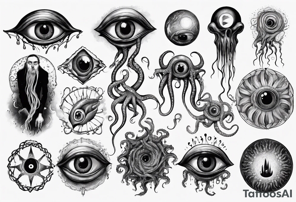 lovecraft them with eye and long tentacle tattoo idea