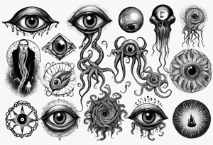 lovecraft them with eye and long tentacle tattoo idea