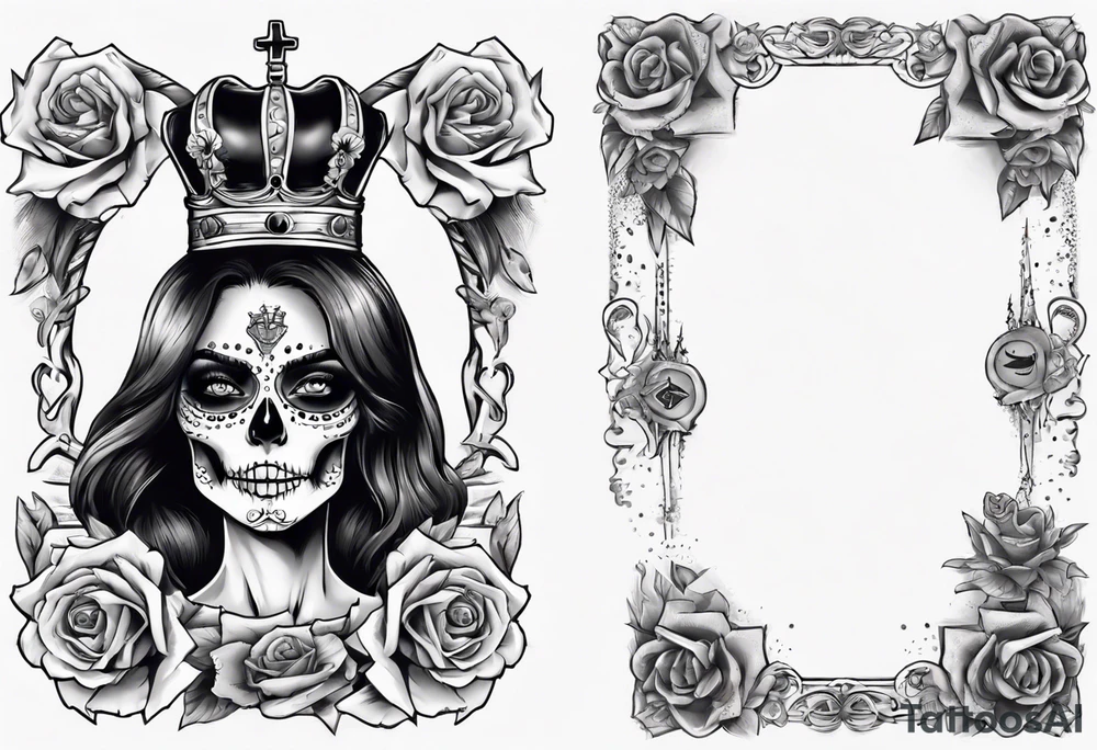santa la muerta with money and crown
on the card tattoo idea