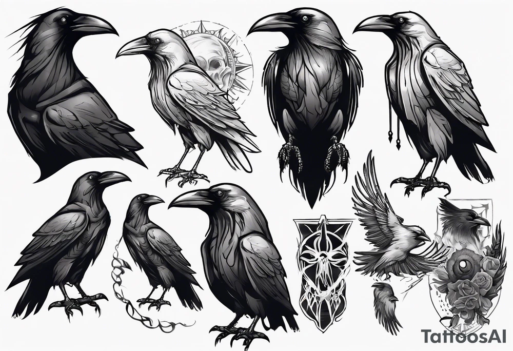 black raven facing me tattoo idea