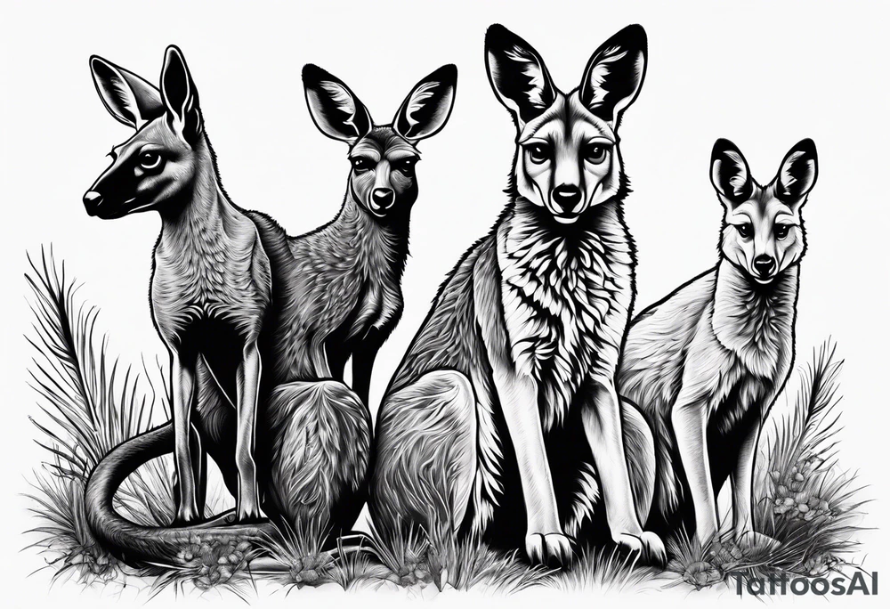 Outback, a kangaroo, a dingo and an emu. tattoo idea