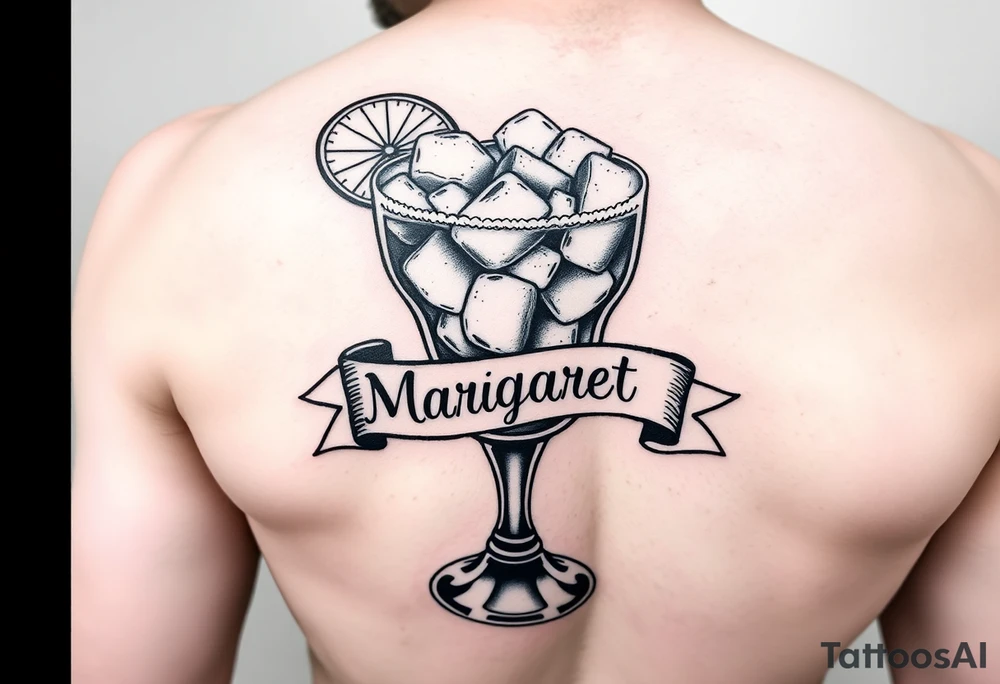 Margarita on the rocks with salt and lime and a traditional banner that says Margaret tattoo idea