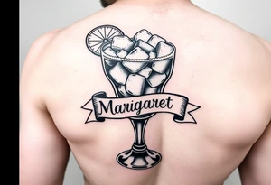 Margarita on the rocks with salt and lime and a traditional banner that says Margaret tattoo idea
