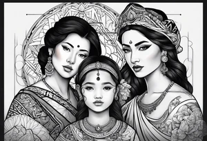 three person side by side. Daughter on the left, mother in the middle, grandmother on the right. greater age difference tattoo idea