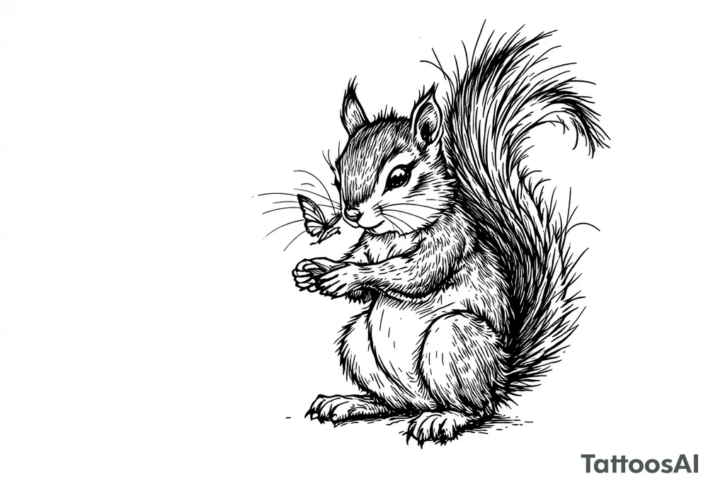 A Squirrel with a butterfly in hands tattoo idea