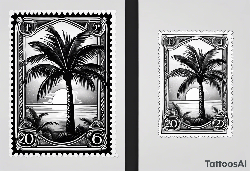 Postage stamp with palm tree tattoo idea