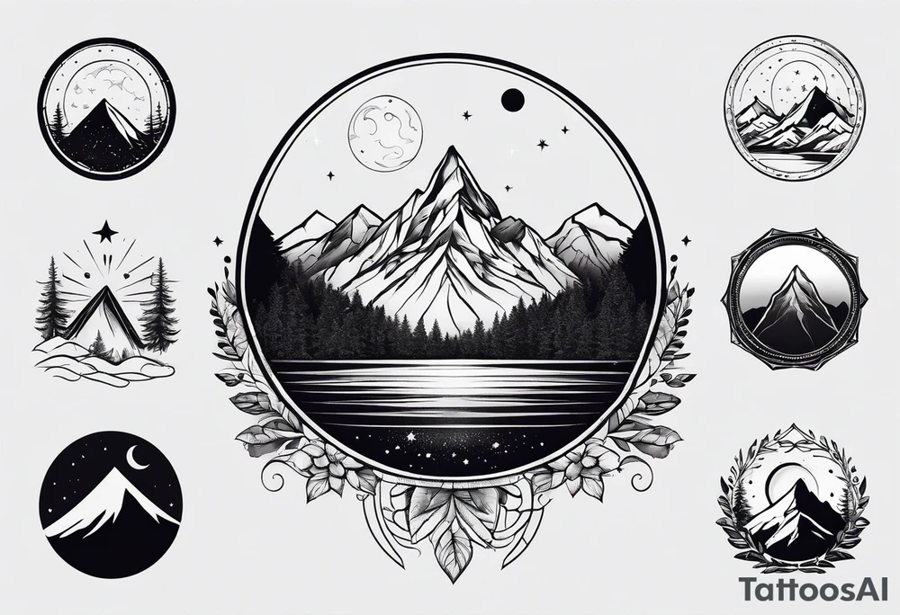mountain and space line style tattoo idea