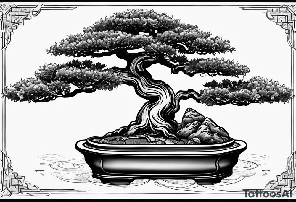 Zalazak sunca ispod kojega se nalazi drvo bonsai tattoo idea