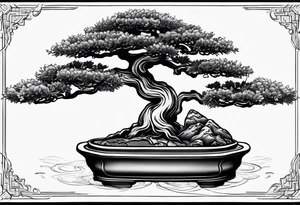 Zalazak sunca ispod kojega se nalazi drvo bonsai tattoo idea
