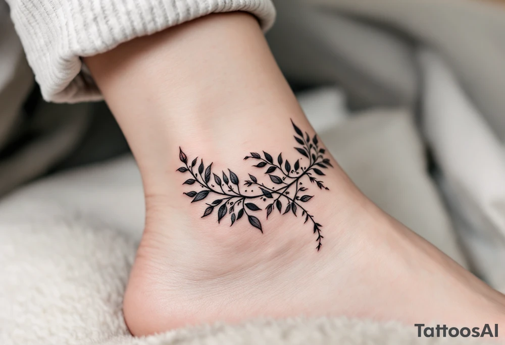 "Forever" hidden in a vine of black and gray leaves wrapping around the ankle. tattoo idea