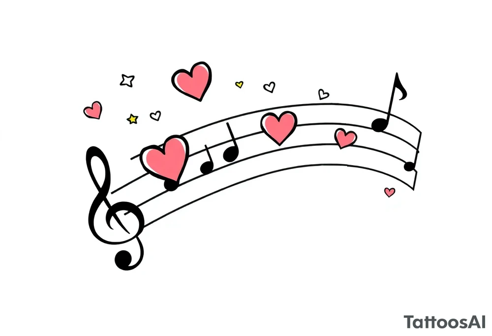 music notes with hearts and stars tattoo idea