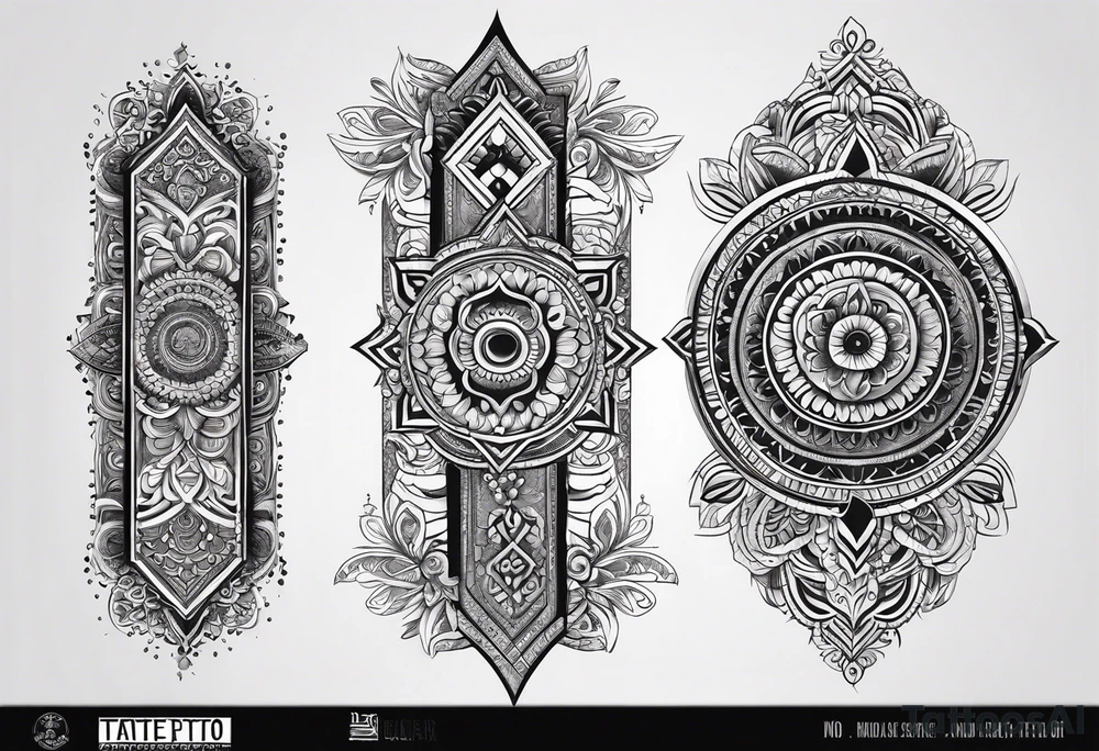 Hindu Sanskrit tribal design on right lower leg, below knee to top of feet for men. No too dark and more thicker lines tattoo idea