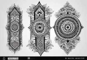 Hindu Sanskrit tribal design on right lower leg, below knee to top of feet for men. No too dark and more thicker lines tattoo idea