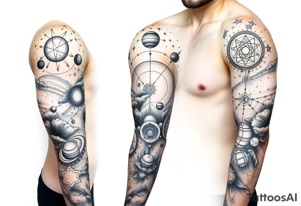 outer space, planets, stars, string theory multiverse tattoo idea