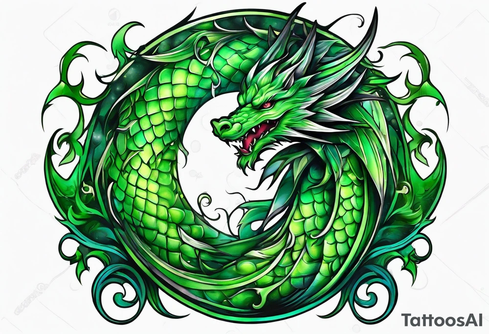 Moon fairy green dragon tattoo idea