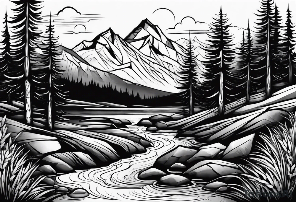 Mountain stream tattoo idea