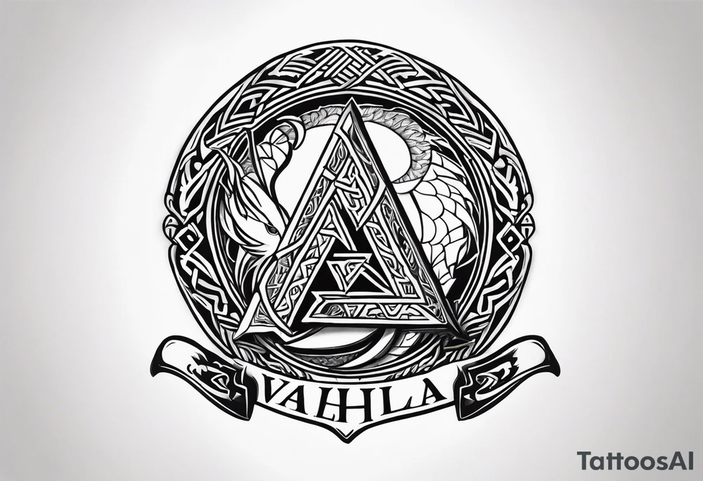 Valhalla sword shield dragon axe Valknut tattoo idea