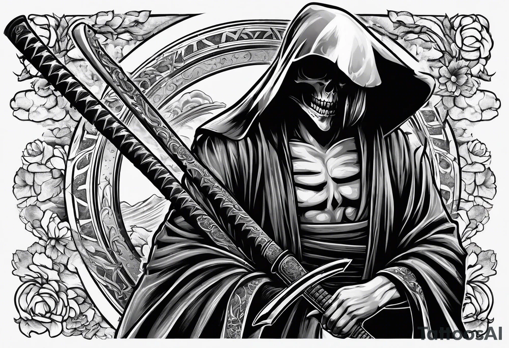katana with grim reaper tattoo idea