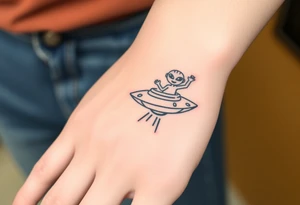 Small UFO ship with a waving alien 👽 tattoo idea