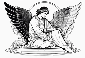 male angel with wings and a halo sitting peacefully casting tattoo idea