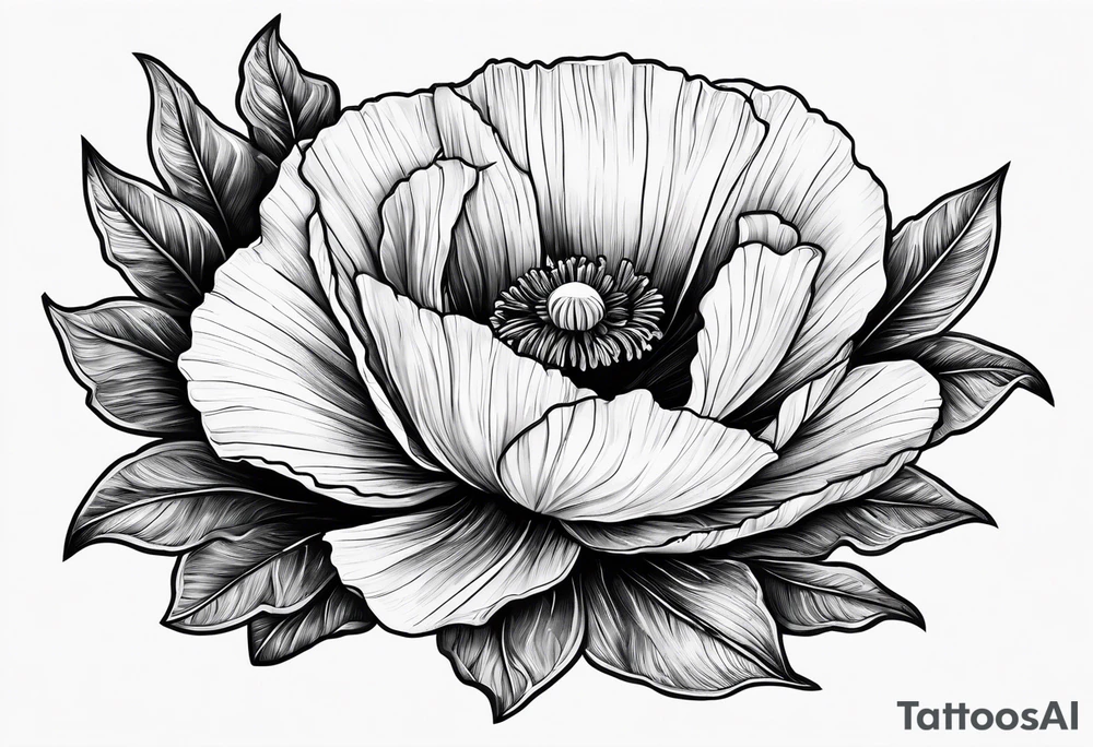 one poppy flower with an anchor and two mountains behind it tattoo idea one poppy flower with an anchor and two mountains behind it tattoo idea