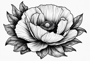 one poppy flower with an anchor and two mountains behind it tattoo idea