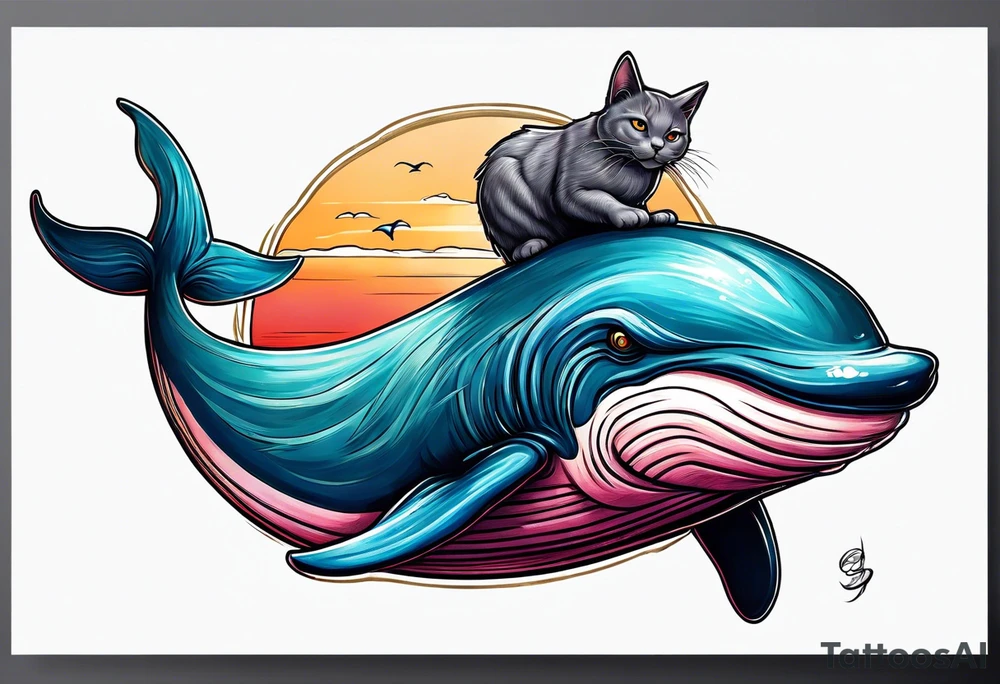 shynx cat riding a whale tattoo idea