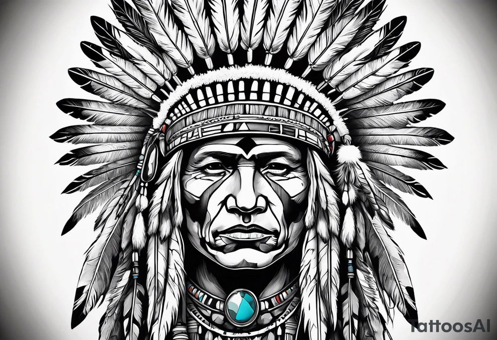Native American wearing Headress Bones Praying tattoo idea