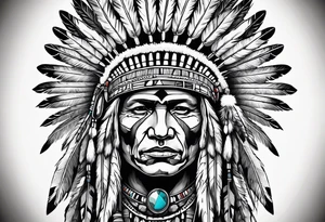 Native American wearing Headress Bones Praying tattoo idea