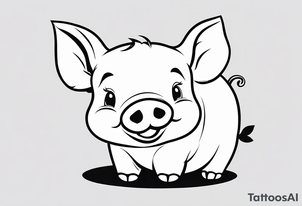 very cute chubby happy piglet.
outline only.
black and white only.
only show the piglet. no extra lines or decoration.
no black shading tattoo idea