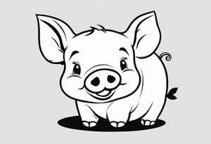 very cute chubby happy piglet.
outline only.
black and white only.
only show the piglet. no extra lines or decoration.
no black shading tattoo idea