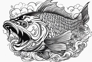 Japanese with karp koi in fond, demon and samouraï first plan with nuage tattoo idea