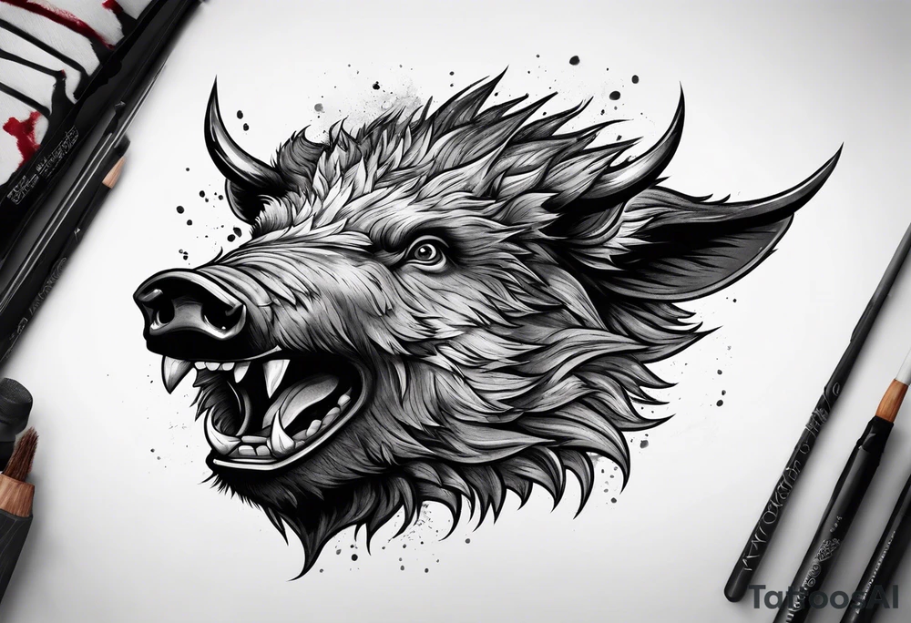angry boar front tattoo idea