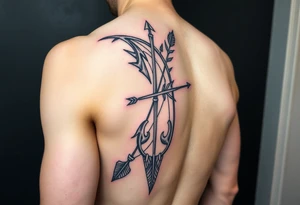 Large bow and arrow on whole arm tattoo idea