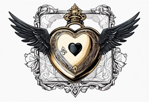 heart locket with black bird flying away with key tattoo idea