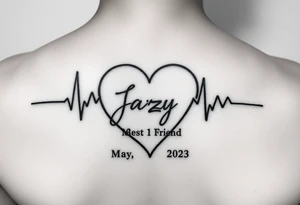 faded heart beat outline for a deceased best friend with the name Jazy and the date May 4, 2023 incorporated tattoo idea