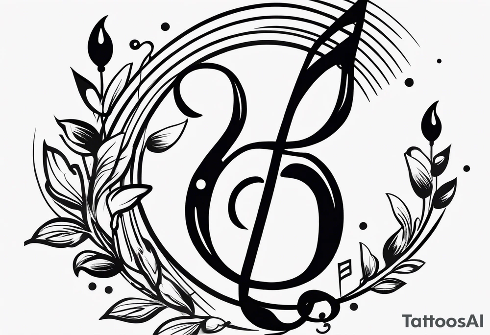 Minimalist line work tattoo, depicting musical
Notes in the shape of letters “R” and “L”. tattoo idea