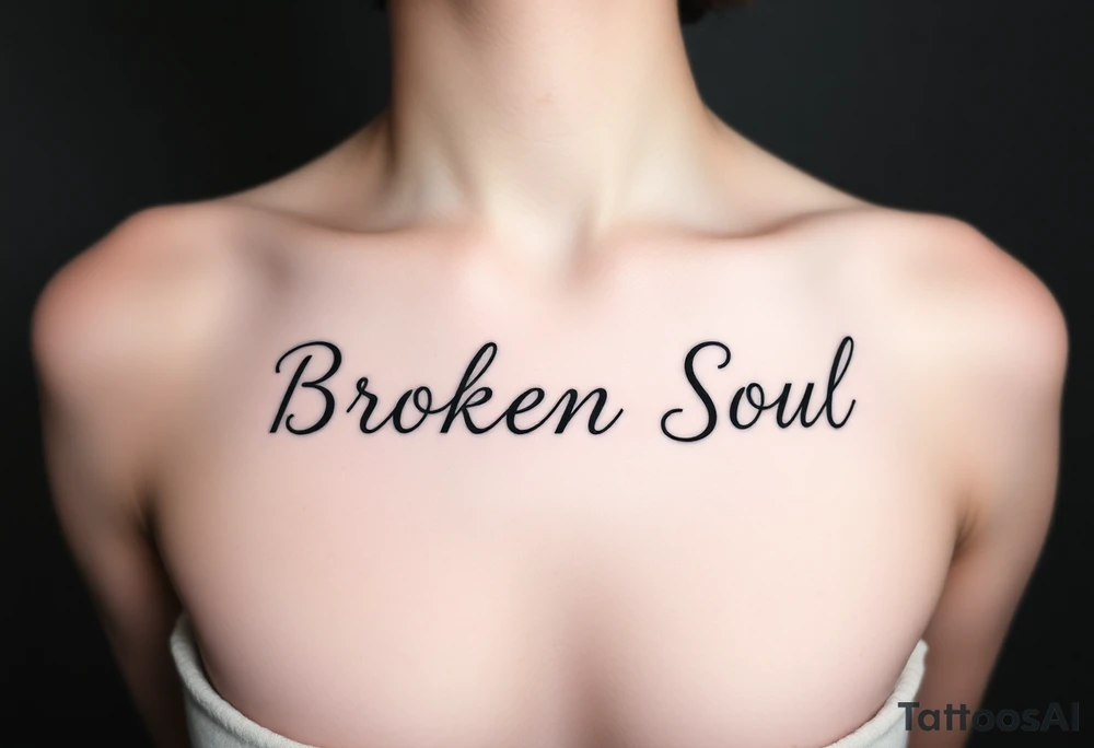 Broken Soul, written fancy thin lined cursive writing, under breast tattoo tattoo idea