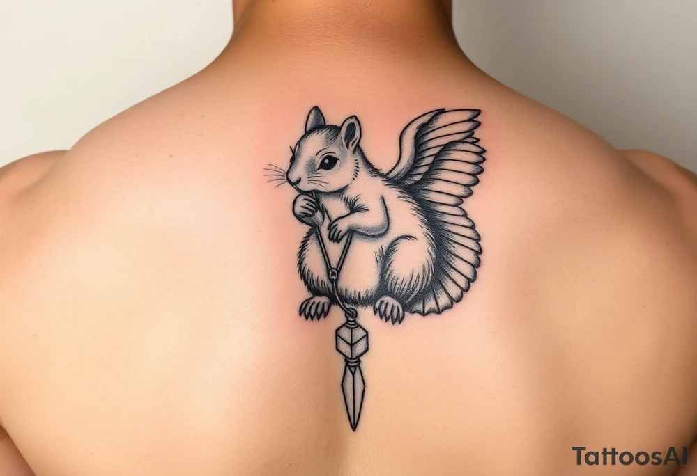 Angel squirrel with a silver necklace tattoo idea