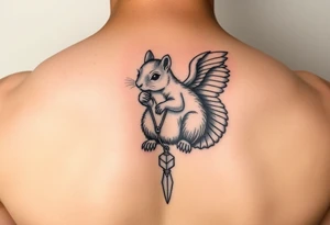 Angel squirrel with a silver necklace tattoo idea