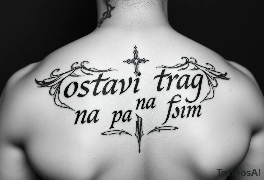 Make an arm tattoos with and or representing the words ostavi trag na putu svom tattoo idea