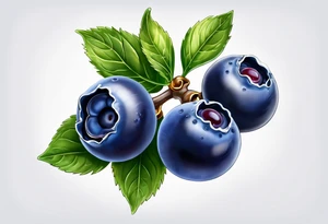 3 blueberries with a single leaf tattoo idea
