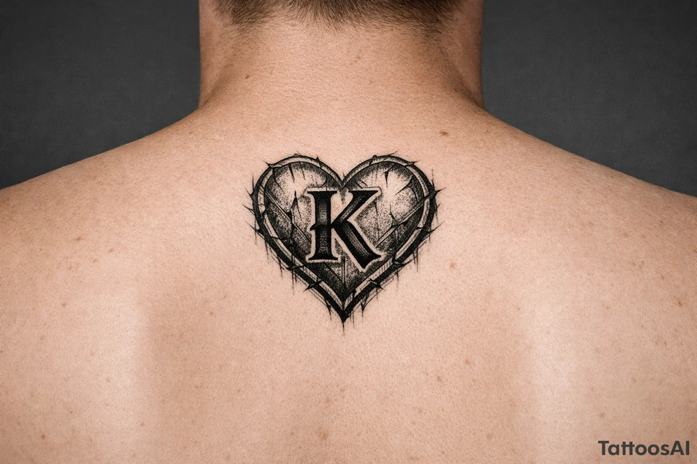 K in a heart behind ear tattoo idea