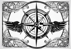 Simple compass with three black birds flying by north tattoo idea